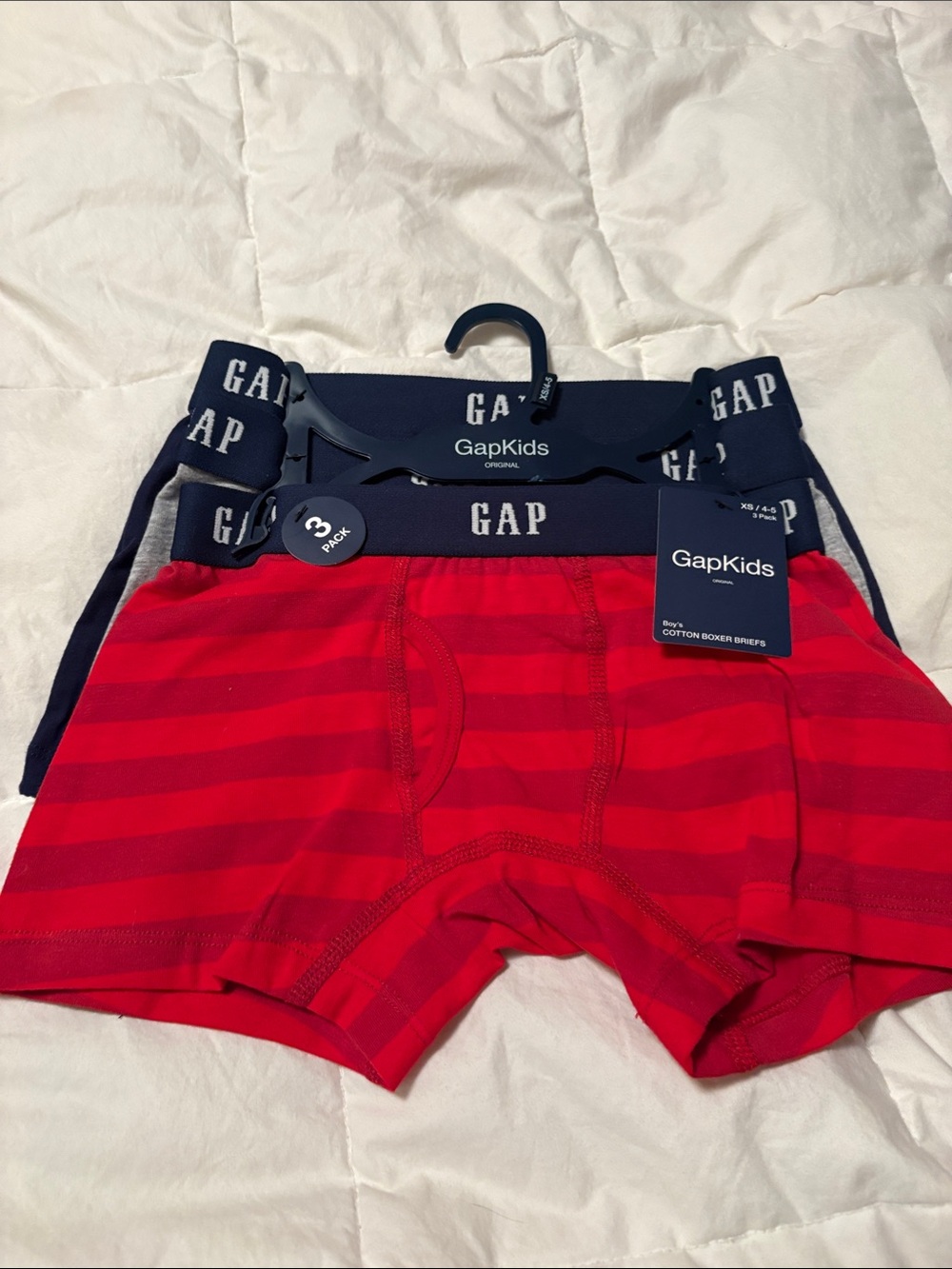 GAP Red Striped Boxer Briefs with Navy Waistband - 3 Pack